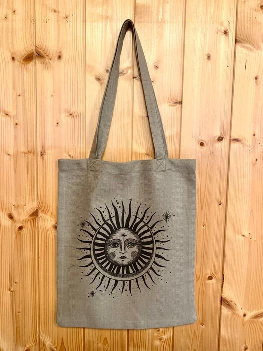 Lininis pirkinių krepšelis - juoda saulė