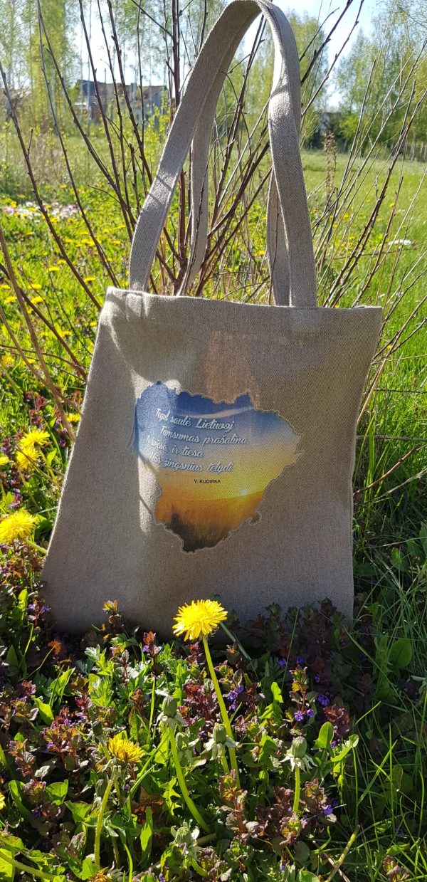 Lininis pirkinių krepšelis rusvas - Tegu saulė Lietuvoj